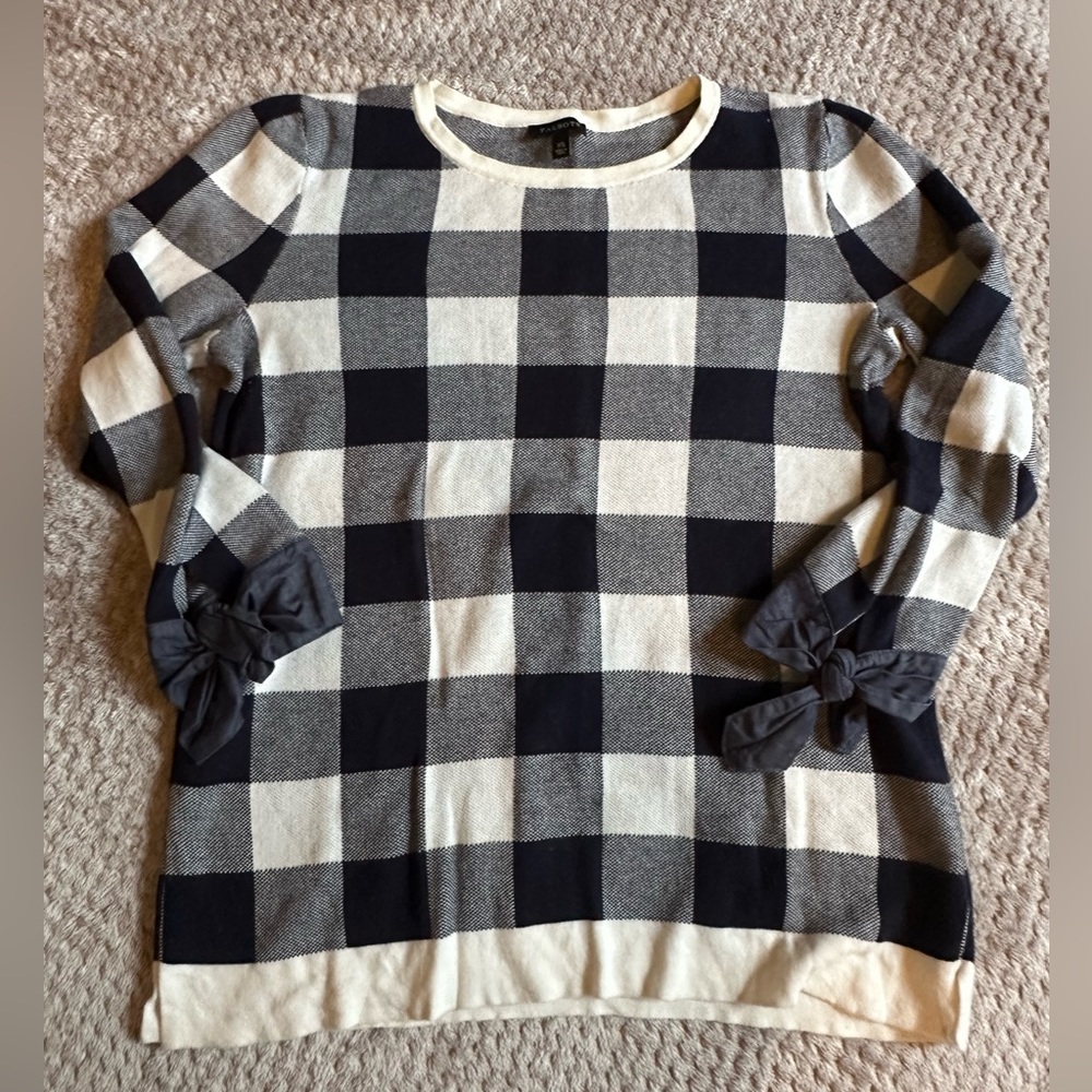 Talbots Gingham Tie Sleeve Sweater